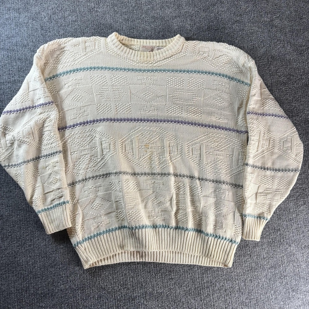 Vintage The‎ Fox Collection Sweater Mens XLT White Geometric Crewneck USA 90s